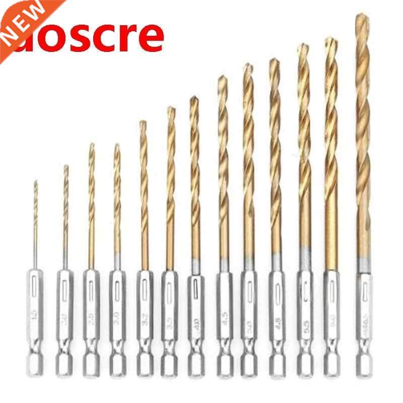 13Pcs HSS Drill Bit Titanium Coated Twist Drill Bits 1/4&quo