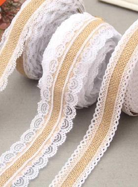 2Meter/Lot 25mm Natural Jute Burlap Hessian Lace Ribbon with