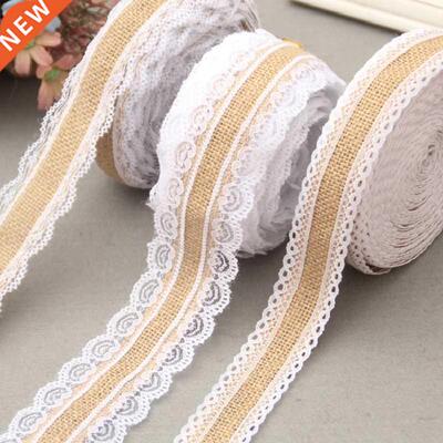 2Meter/Lot 25mm Natural Jute Burlap Hessian Lace Ribbon with