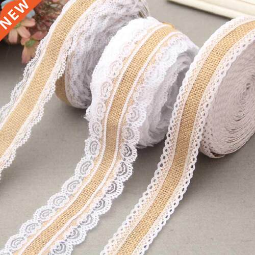 2Meter/Lot 25mm Natural Jute Burlap Hessian Lace Ribbon with