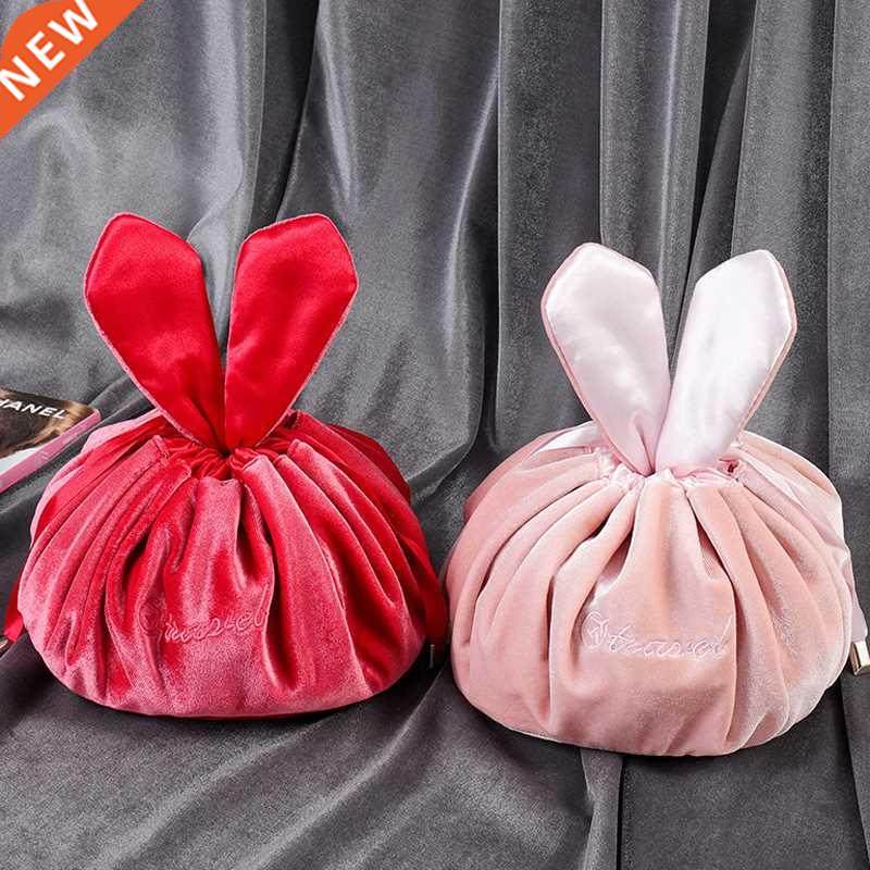 Cosmetic Bag Round Velvet Soft Makeup Bag Drawstring Rabbit