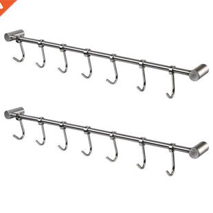 2X Kitchen Rail Rack Wall Mounted Utensil Hanging Rack Stain