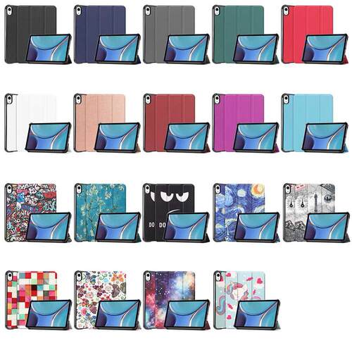 Painted/Pure Color Tri-fold Smart Sleep Wake Protective Case