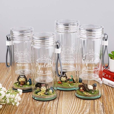 Creative Cute Totoro Cartoon Glass Portable Drinking Cup Dou