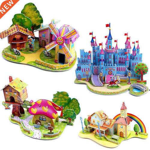 3D  Puzzle Castle Assembling Model Cartoon House Paper To