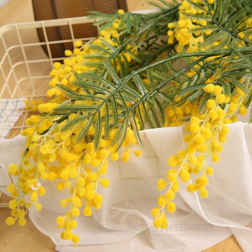 88cm Big Fake Acacia Artificial Flowers Yellow Mimosa Spray