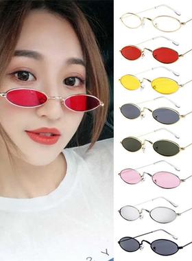 Retro Small Oval Sunglasses Women Vintage Brand Shades Blac