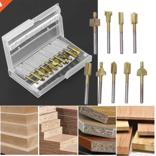 10Pcs Titanium Router Wood Milling Cutter Bits Fits Rotary T