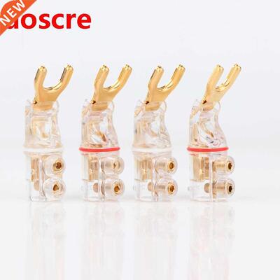 4Pcs SY1523 Pure Copper Gold plated hifi audio Y Spade plug