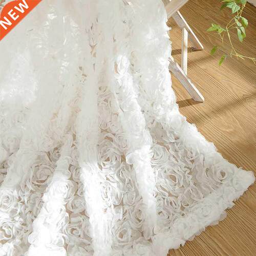 Embroidered Rose Voile Sheer White Curtains for Bedroom Wedd