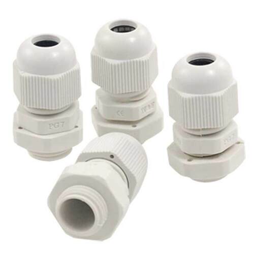 4 Pcs 3-6.5mm Cables PG7 Waterproof White Plastic Glands Con