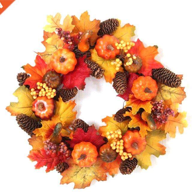Wreath Artificial Fall Floral Pumpkins Berries Decorations A