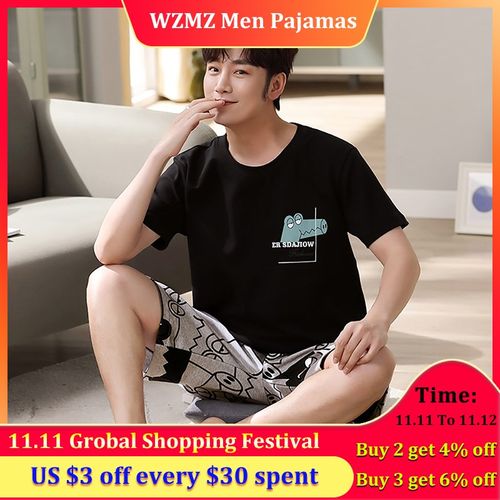 Summer Cartoon Pajamas for Men Sleepwear Short Sleeve Sleep