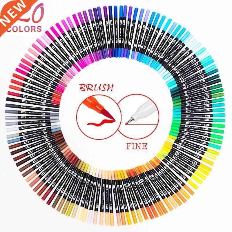 12 120 Color Dual Brush Art Marker Pens Fine Tip and Brush