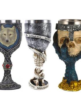 Gothic Resin Stainless Steel Skull Goblet Retro Wine Glass C