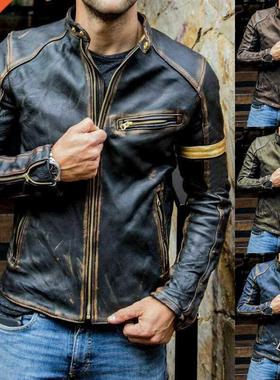 2022 Sprng Autumn Men PU Leather Jacket Casual Slm Dsssed
