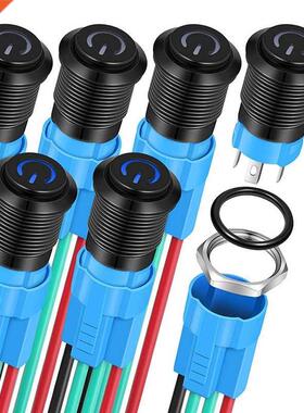 6 Pieces 12 mm Latching Push Button Switches Round Waterproo