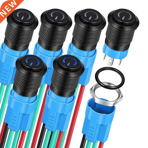 6 Pieces 12 mm Latching Push Button Switches Round Waterproo
