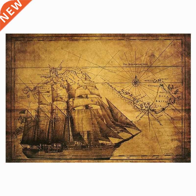 ancient sailing ship nautical line kraft poster retro bar ca