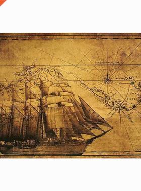 Ancient sailing ship nautical line kraft poster retro bar ca