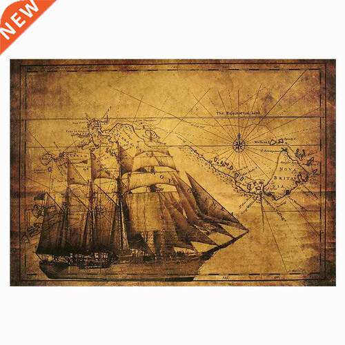 Ancient sailing ship nautical line kraft poster retro bar ca