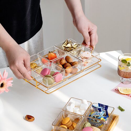 Creative Snack Platter Candy Glass Plate Bowl with Wood And