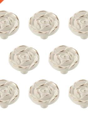 8Pcs Antique Rose Flower Cabinet Knobs, Vintage Kitchen Shab