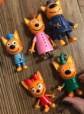 5pcs/lot Full set Three happy ktten pvc fgure Russan cart