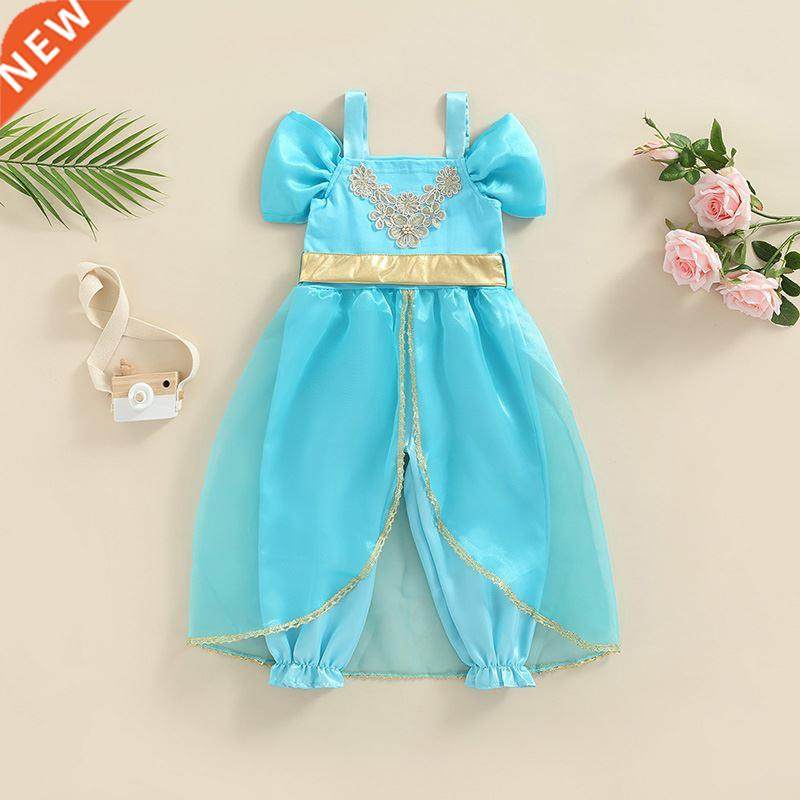 Kids Girl Summer Casual Jumpsuit Overalls Off Shoulder Mesh