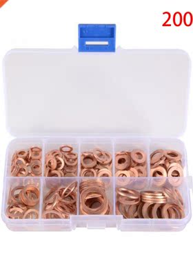 200pcs Copper Washers Gasket Set Flat Ring Seal Assortment K