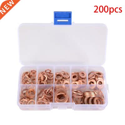 200pcs Copper Washers Gasket Set Flat Ring Seal Assortment K