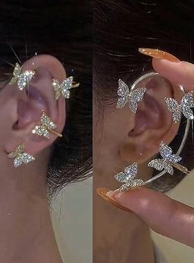 Kpop Shiny Zircon Butterfly Earcuff For Women Without Pierci