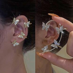 Kpop Shiny Zircon Butterfly Earcuff For Women Without Pierci