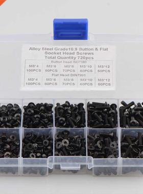 720pcs M3 Carbon Steel Black Round Head Screw and Countersun