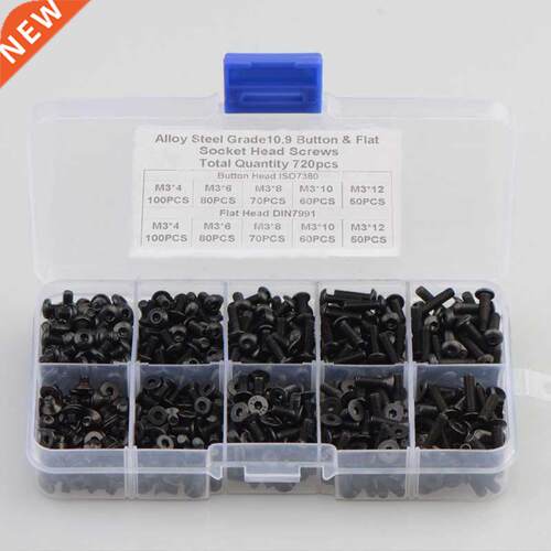 720pcs M3 Carbon Steel Black Round Head Screw and Countersun