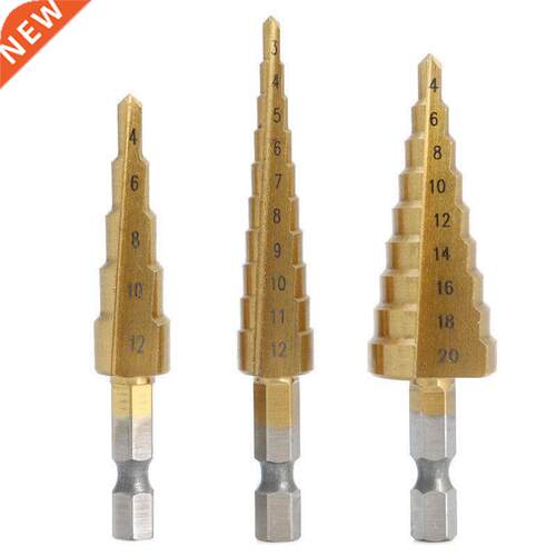 3 Pcs HighSpeed Steel Step Drill Bit Set Power Tools Cone Ti