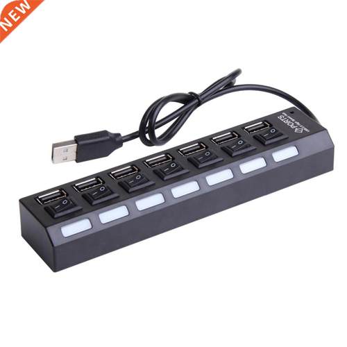 7 Port USB Splitter Portable Data Hub with Individual On/Off