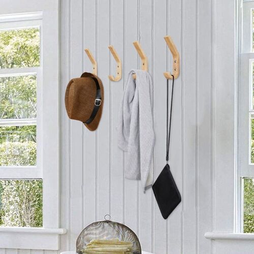 Pack of 2 Natural Wooden Coat Hooks Wall Mounted Vintage Be