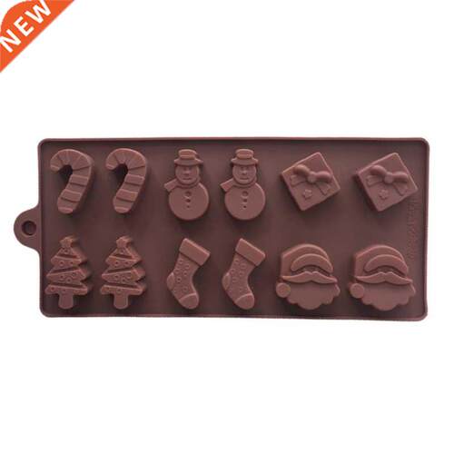 12 Cavity 3D Silicone Mold Christmas Snowman Socks Trees Pat