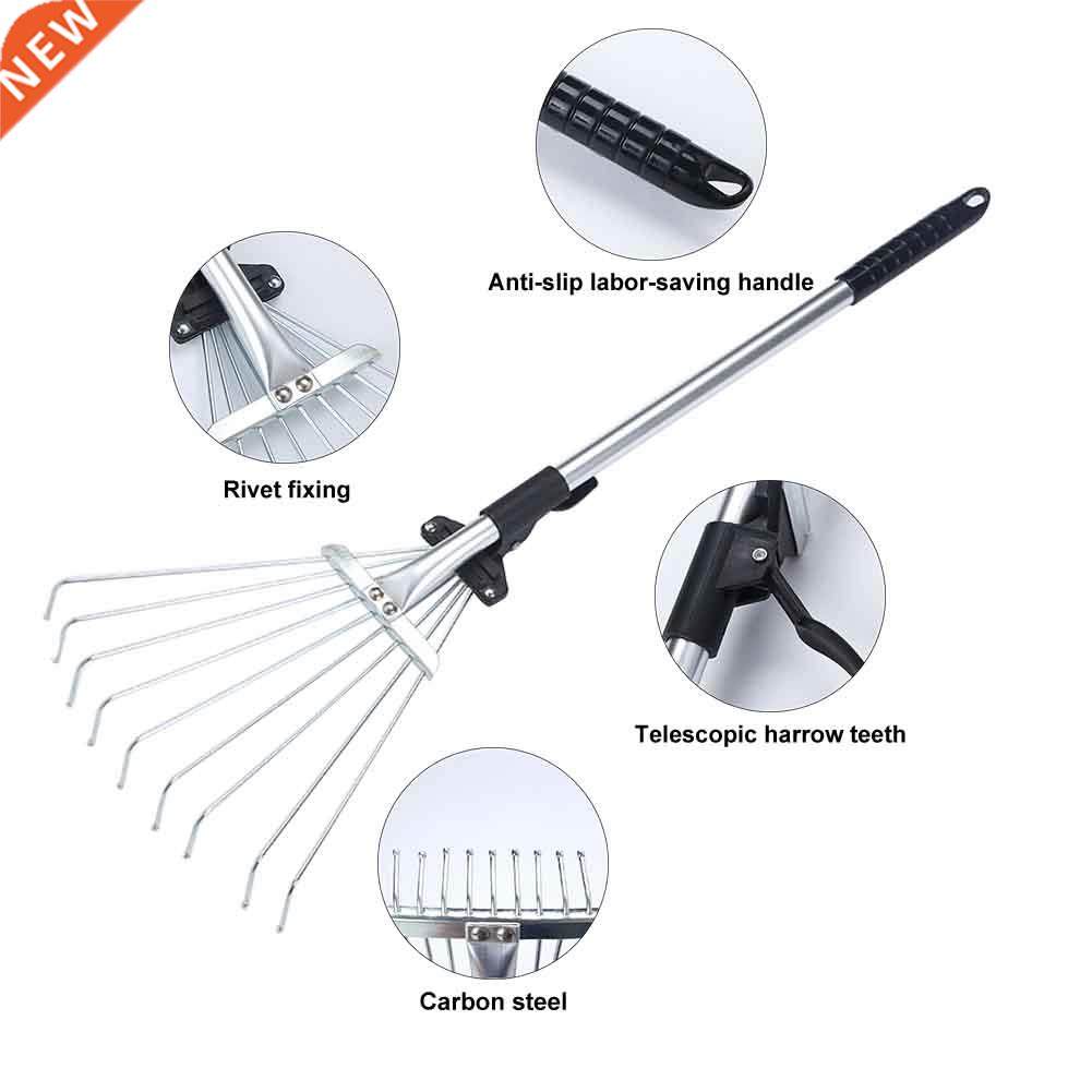 *Max 72cm Retractable 9 Teeth Garden Rake Lghtweght Fan Br