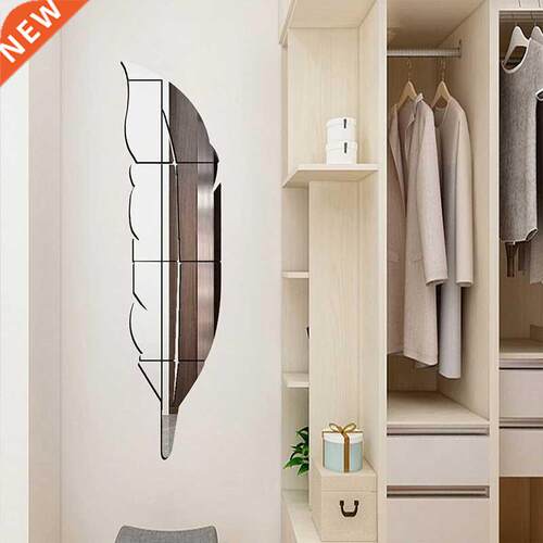 Feather Shape 3D Home Office Mirror Effect Paster Wall Stick