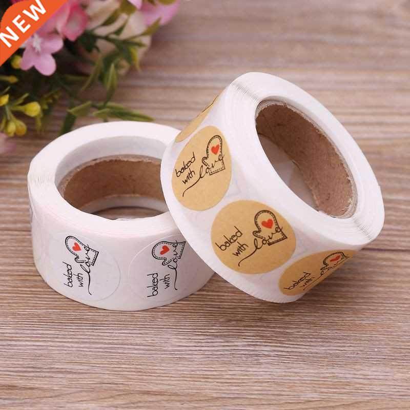 500pcs Baked With Love Round Adhesive Label Sealing Stickers