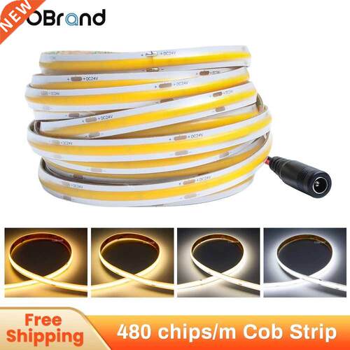 DC12V/24V COB LED Strip 5M/roll 8mm Outdoor Waterproof IP65