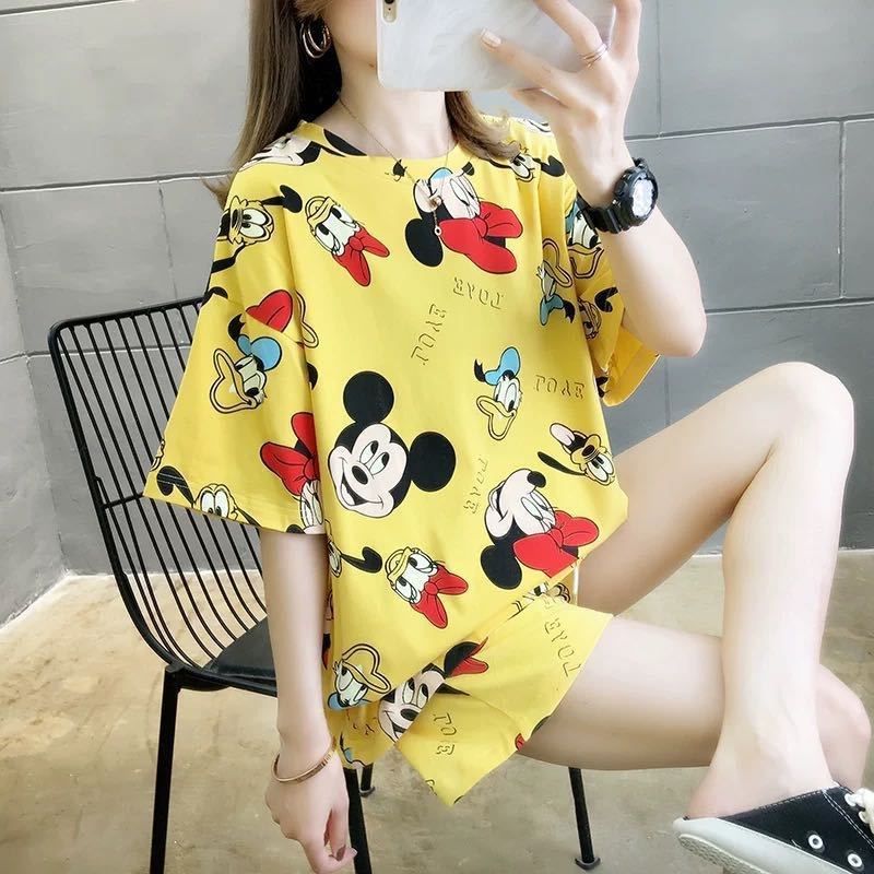 Summer Cotton Pajamas Women's Short Sleeve Tshirts Shorts Sp