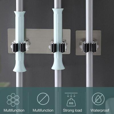 Self-Adhesive Multi-Purpose Hooks Wall Mounted Mop Organizer