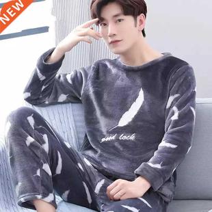 Winter Warm Flannel Pajamas Sets Male Men Nightwear Plus Siz