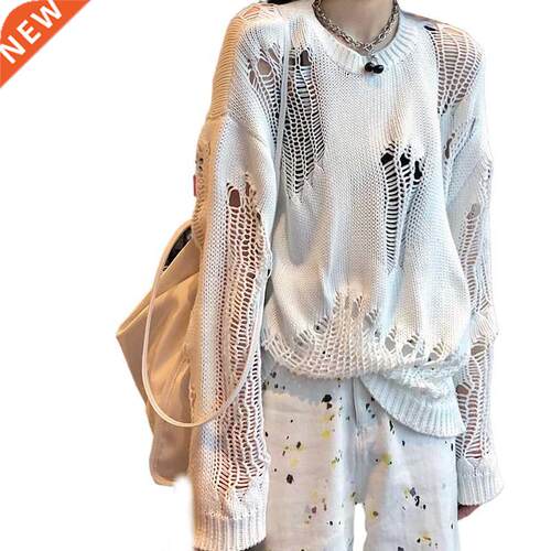 Women Sweater Ripped Gothic Punk Knitted Sweaters Jumper Loo