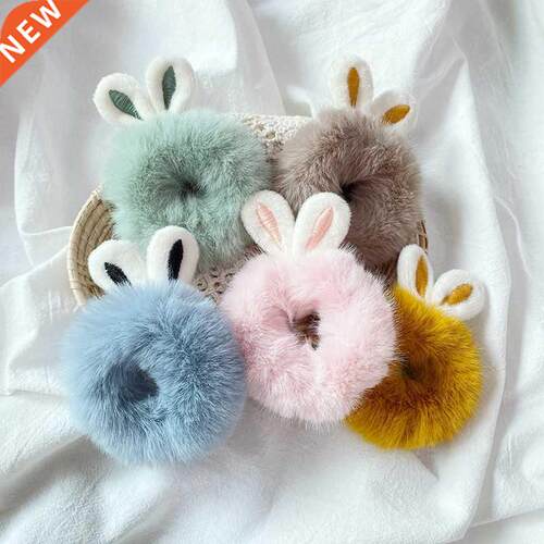 Rabbit Fur Soft Faux Rabbit Elastic Hair Bands Women Girls C