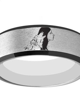 Unique Women with Wolf Design Wolf Girl Ring 8mm Width Tung