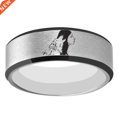 Unique Women with Wolf Design Wolf Girl Ring 8mm Width Tung